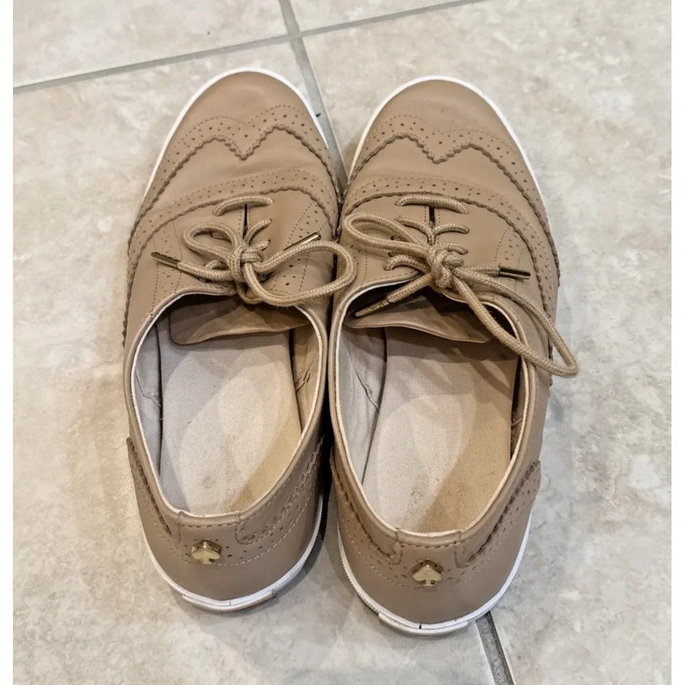 Kate Spade Leather Derby Oxford Lace Up Sz 9M Sneaker Shoe Tan Nude Comfort‎